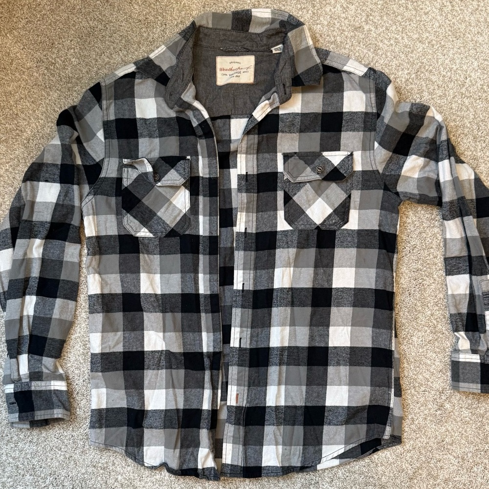 Weatherproof Black & Gray Plaid Button-Down Shirt, M